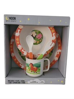 moon and stars 5-piece bamboo dinnerware set farm animals barnyard
